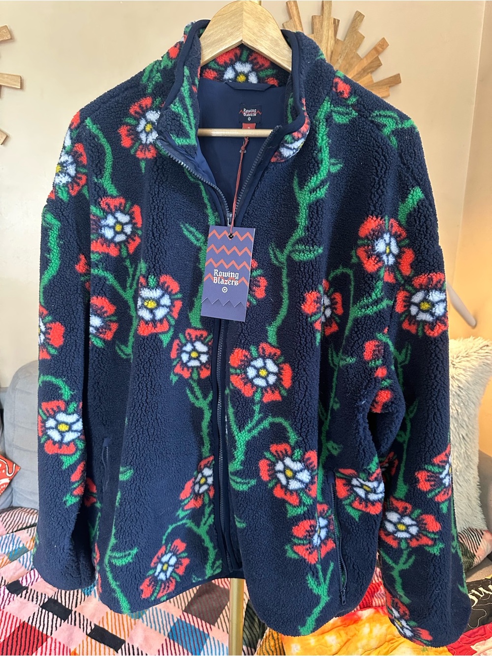 Rowing Blazers Navy Floral Teddy Fleece Jacket
